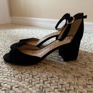 Sam Edelman Black Suede Open-Toe Block Heel Sandals with Ankle Strap
